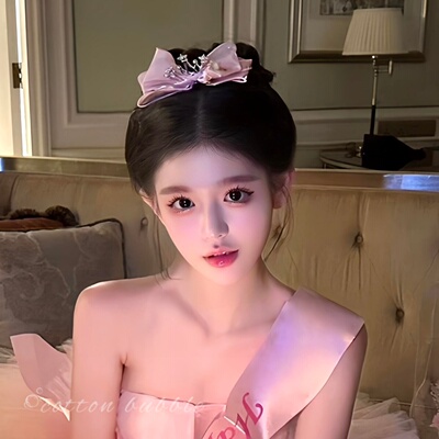 芭比粉色公主蝴蝶结皇冠生日发夹