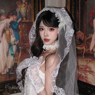 鬼新娘cos白色头纱女成人头饰婚纱万圣节穿搭白哥特风lolita装扮
