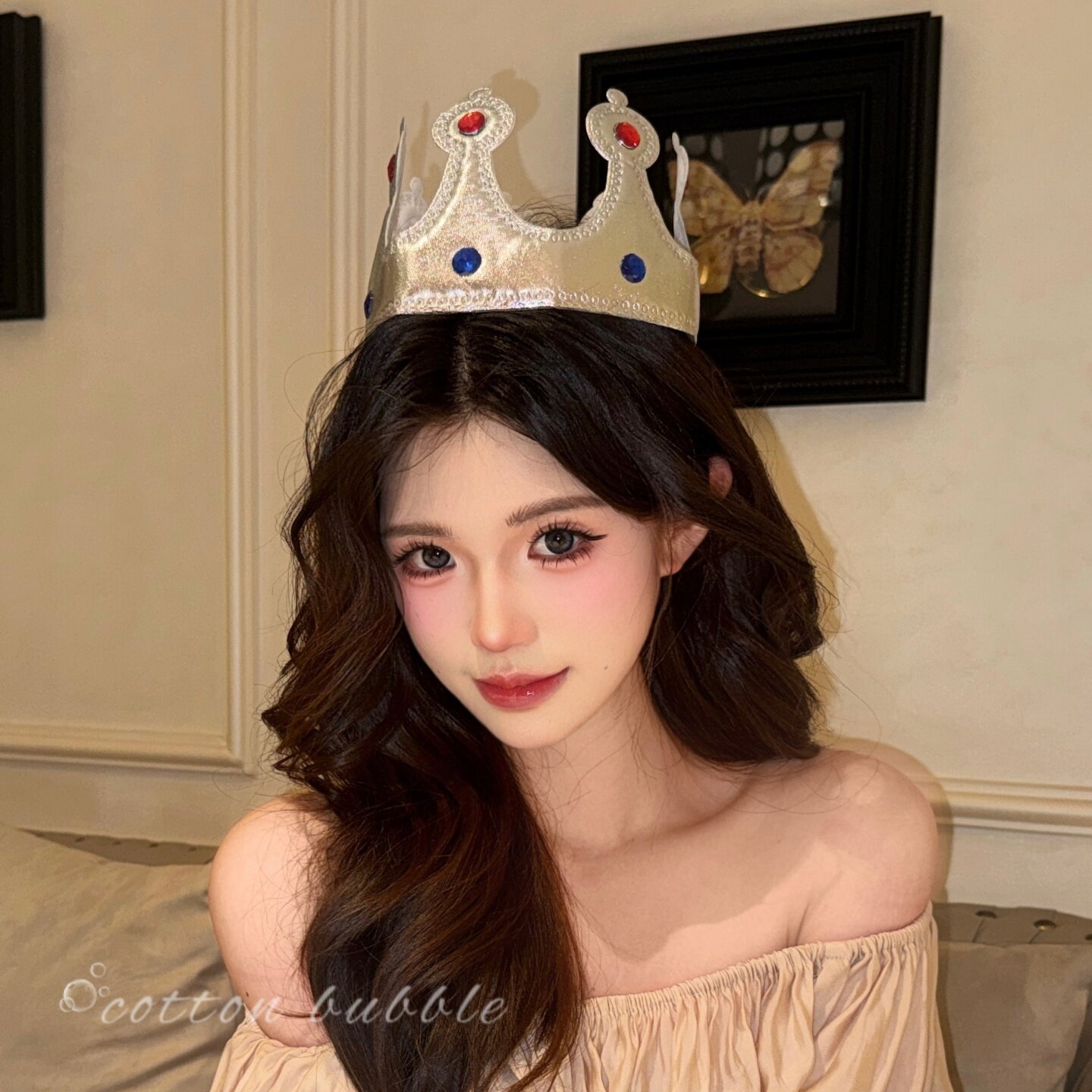 银色皇冠生日帽头冠头饰女party氛围感拍照道具公主发饰帽子王冠
