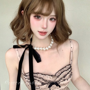 法式赫本风珍珠项链女复古黑色蝴蝶结丝绒夸张配饰轻奢高级感颈链