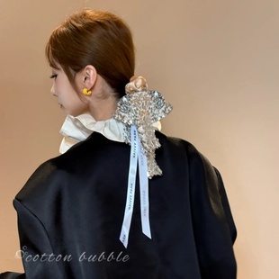 韩系精致亮片丝带发绳头饰女千金感百搭发圈皮筋扎头发低马尾发饰