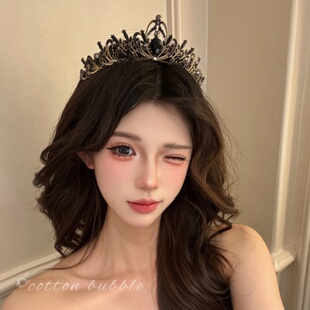 赫本风生日皇冠头饰礼服配饰女高级发箍公主加冕王冠拍照头箍发饰