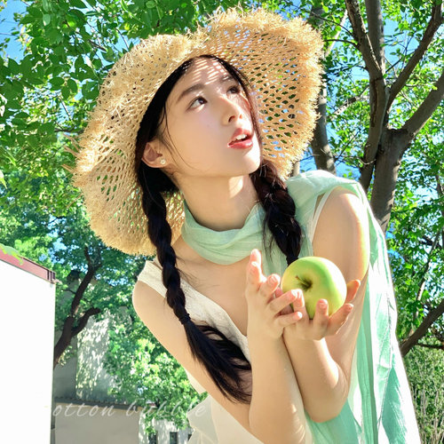 春季ins森系薄荷绿丝巾女