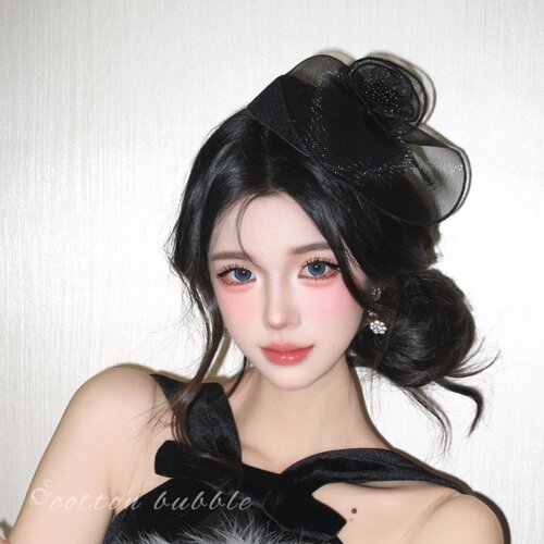 留洋大小姐黑色礼帽头饰花朵网纱