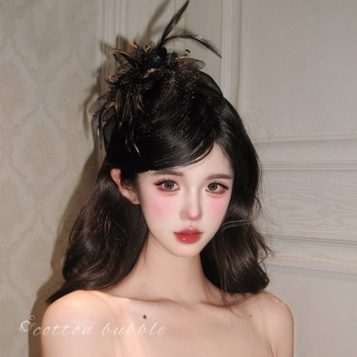 复古赫本风黑色网纱小礼帽头饰女