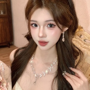 千金水滴项链女配饰耳环套装晚礼服新娘锁骨链轻奢夸张生日配裙子