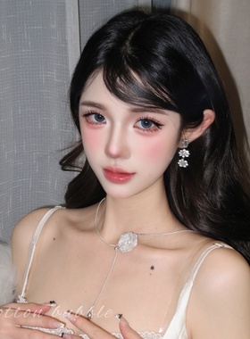 超仙网纱玫瑰花朵长项链可抽拉