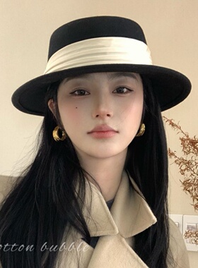 英伦风黑色帽子羊毛呢秋冬季复古
