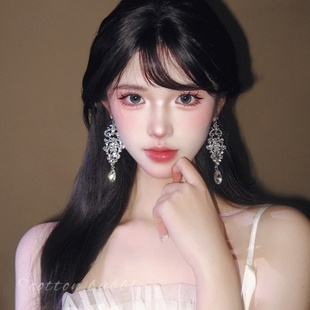 复古水晶流苏锆石耳环女夸张重工耳坠闪钻耳钉新娘高级感耳饰耳夹