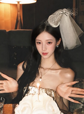 韩系甜美网纱蝴蝶结生日帽子发夹