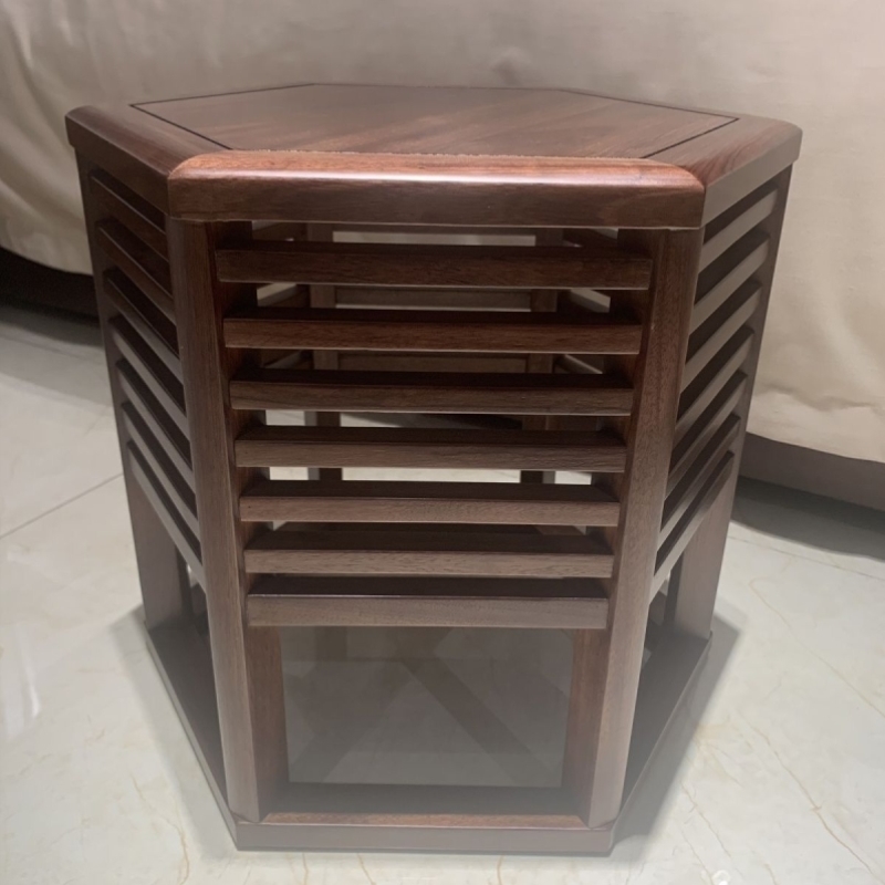 家用六角凳子实木茶几中式榫卯茶凳简约仿古客厅沙发换鞋矮凳