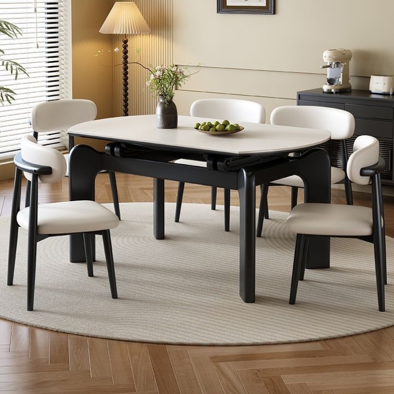 简约实木伸缩岩板大象脚餐桌椅餐桌家用方圆两用小户型餐厅饭桌子