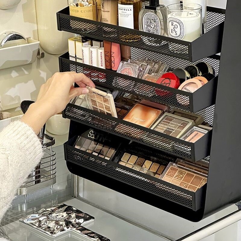 化妆品置物架梳妆台护肤品香水铁艺收纳架大容量桌面收纳盒展示柜