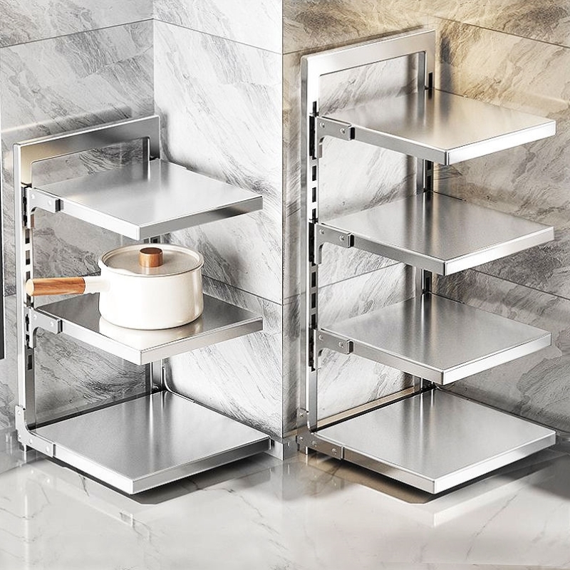 304不锈钢锅具收纳置物架多层厨房水槽调节橱柜分层锅架