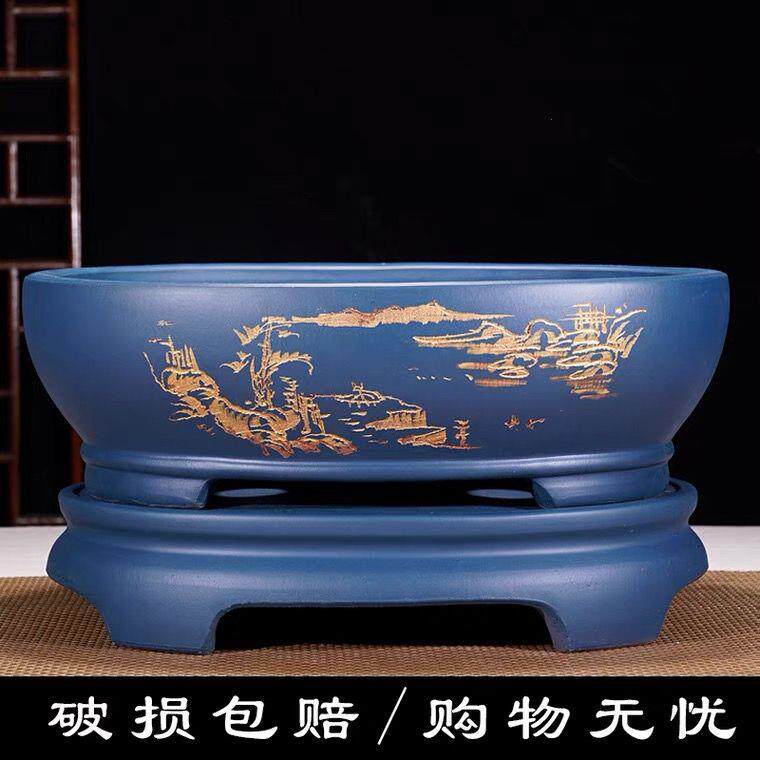 宜兴紫砂花盆大号椭圆盆