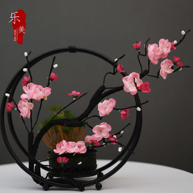 新中式仿真梅花铁艺盆景