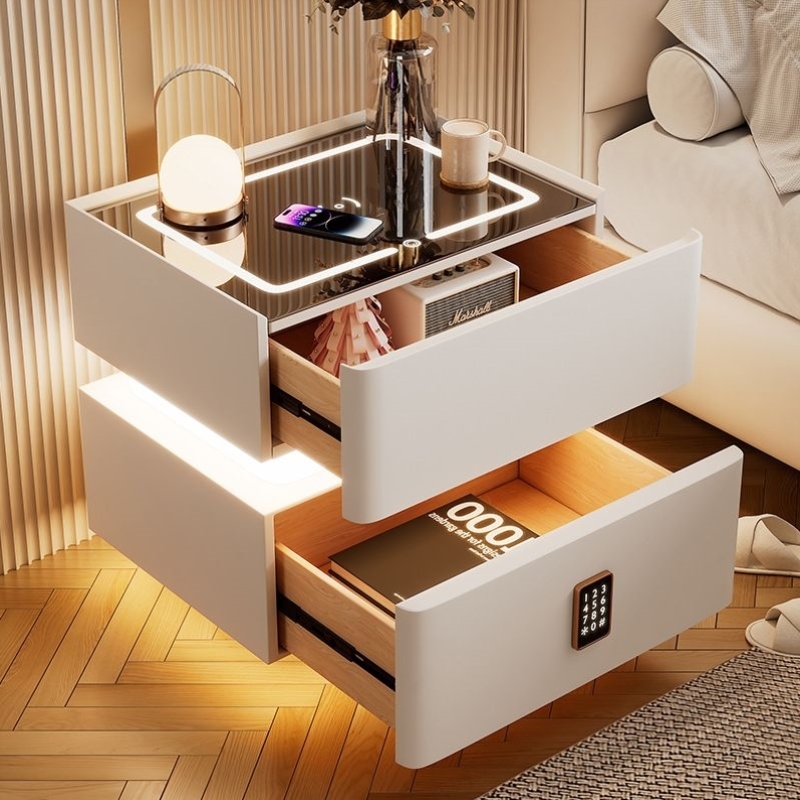 超窄智能床头柜带灯2024新款卧室轻奢高级感简约现代床边收纳柜子