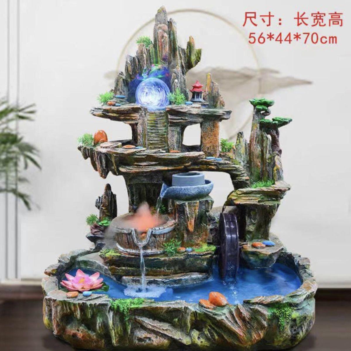 假山流水喷泉鱼池招财风水轮加湿器家居装饰工艺礼品客厅办公摆件