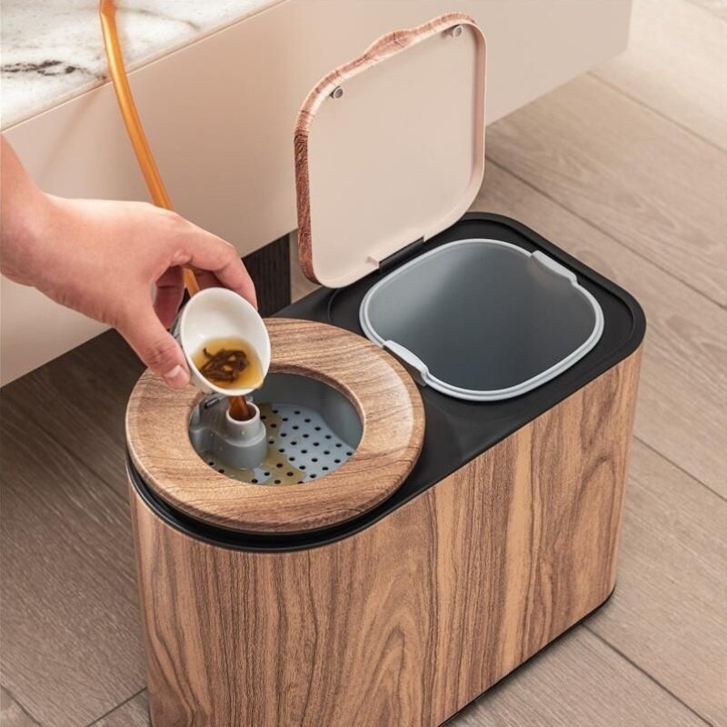 大容量智能语音茶水桶现代轻奢茶渣桶带滤网茶台专用干湿废离废水