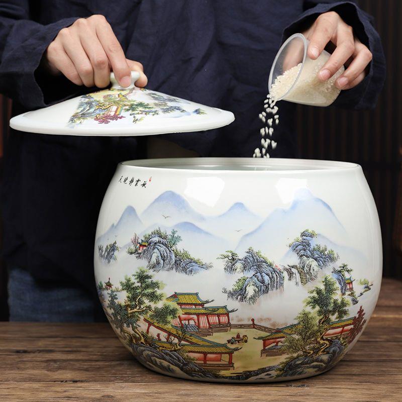 景德镇陶瓷米缸带盖家用