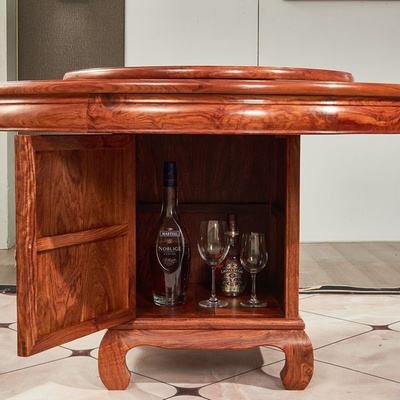 红木家具刺猬紫檀圆桌圆台中式餐桌花梨木饭桌素面仿古桌子家用