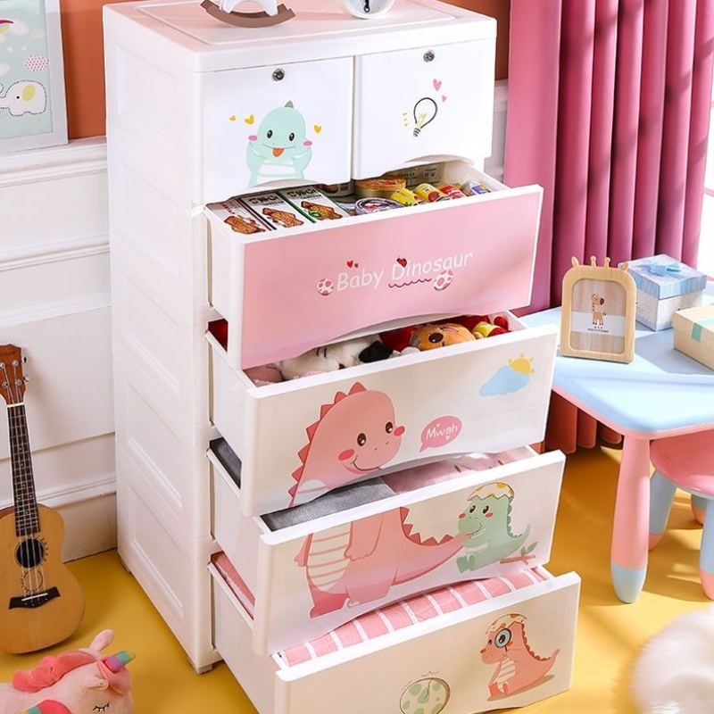 加固加厚多层塑料收纳柜抽屉式整理箱落地衣柜家用卧室卡通五斗柜
