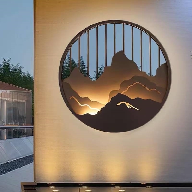 同款低价中式户外灯圆形山水设计庭院玄关墙壁灯室外入户大门防水