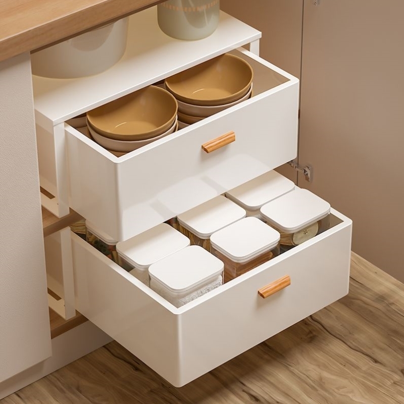 厨房移动抽拉式置物架橱柜抽屉拉篮碗盘分隔收纳餐具杯子多层储物