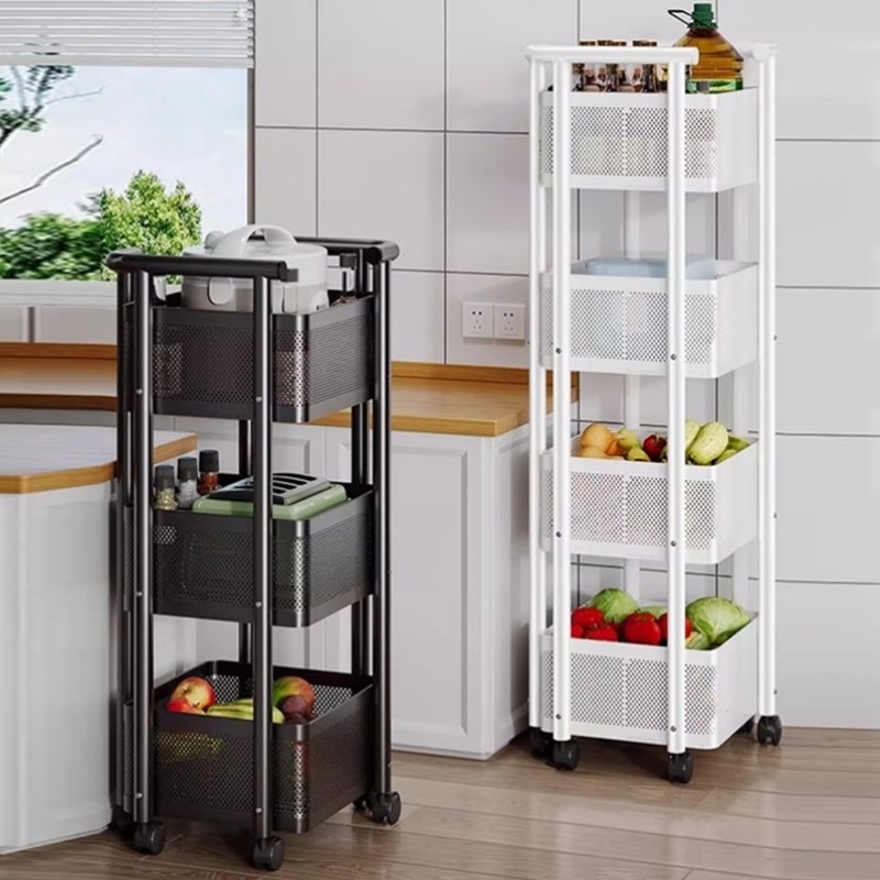 小推车置物架多功能厨房落地移动收纳篮多层蔬果调料品夹缝储物架