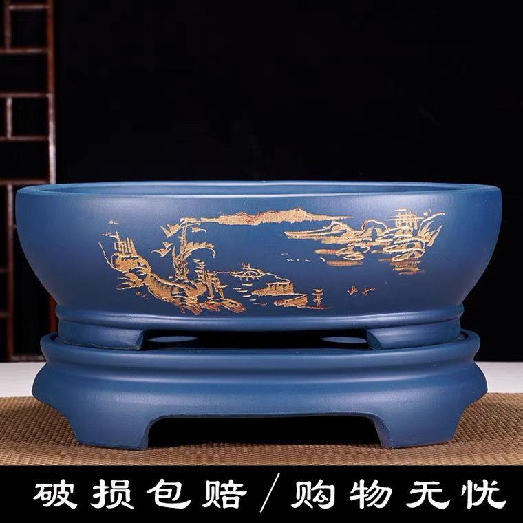 宜兴紫砂花盆大号椭圆盆