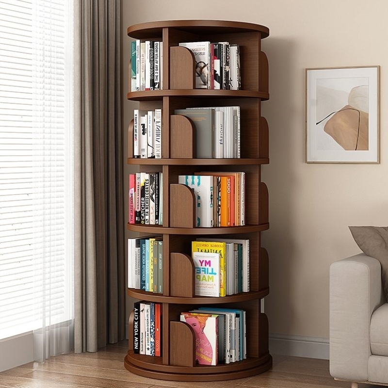 实木旋转书架360度书柜简易家用客厅可移动儿童落地置物架绘本架
