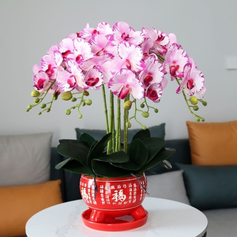 仿真花高档手感pu蝴蝶兰客厅摆放花假花电视柜摆件婚庆茶几装饰花