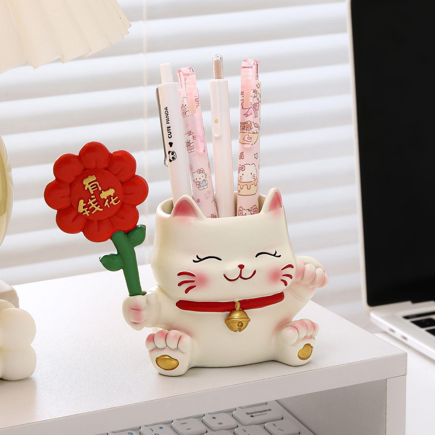 招财猫有钱花笔筒文具收