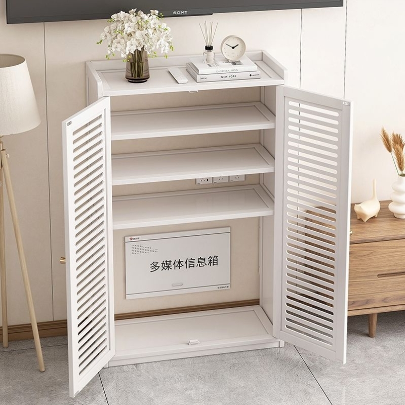 路由器信号箱多媒体遮挡柜百叶门客厅电视机置物架收纳盒装饰隔板