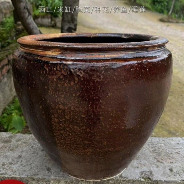 老式土陶甜酒米缸腌菜手工加厚粗陶家用发酵酿酒水缸养鱼庭院荷花