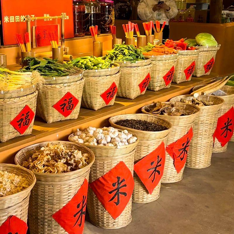 餐饮陈列竹编箩筐复古商