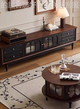 客gdf85799厅用落地诺森电视柜法式物复木古风实黑色靠墙一体式收