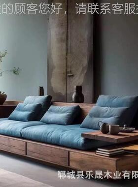 侘寂风老112296木沙发家沙用直排沙床客厅实木榆发椅罗汉床带抽屉