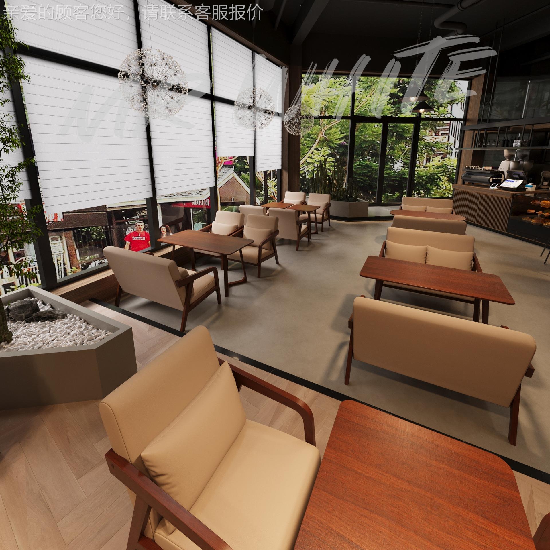 网咖红厅实木桌椅组啡合舒X204适日式沙发椅工高档酒馆清吧厂实木