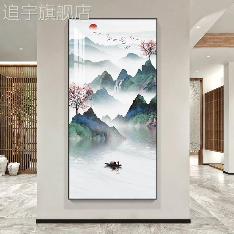 新中式玄关装饰画客厅山水走廊过道挂画现代简约水墨禅意竖版壁画