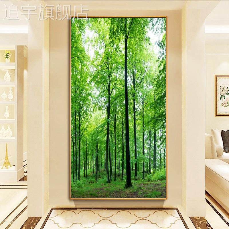 过墙壁树林玄关画现代挂画入户进门竖版走廊装饰画风景大树道简约图片