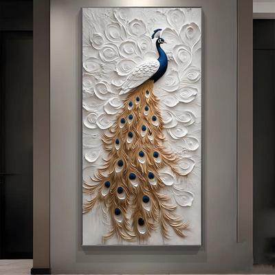 高级感进门入户玄关装饰画简欧轻奢美式孔雀挂画2025新款过道壁画