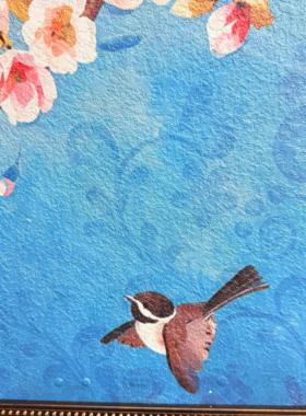 蓝色花卉装饰画中古风花鸟餐厅画S084覆古卧室床头挂画高二联4080