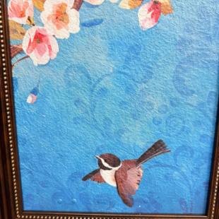 蓝色花卉装饰画中古风花鸟餐厅画S084覆古卧室床头挂画高二联4080