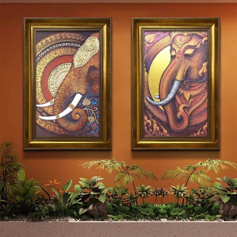 东南亚风格装饰品泰式餐厅墙面装饰佛像背景墙挂画大象玄关装饰画