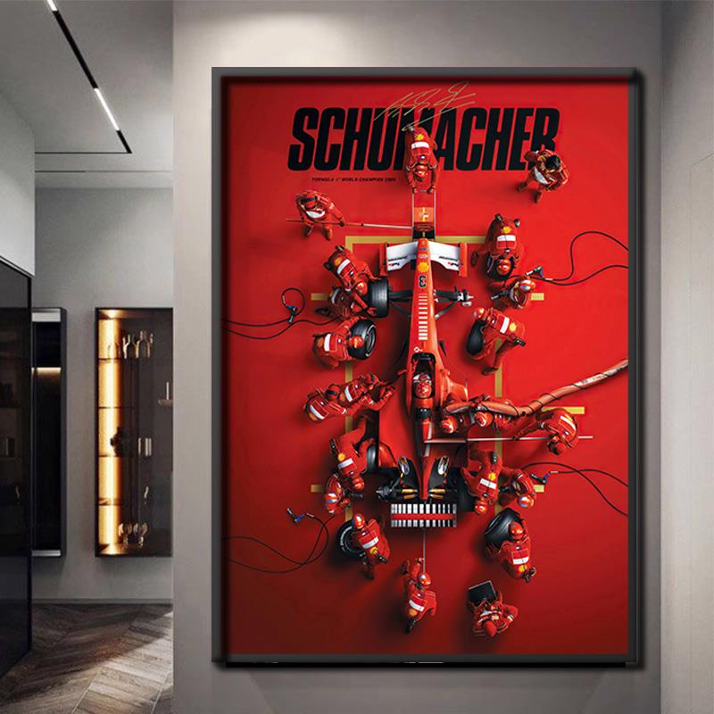 F1赛车汽车挂画画法拉利壁画画客厅电竞房间玄关儿童房男孩潮流装