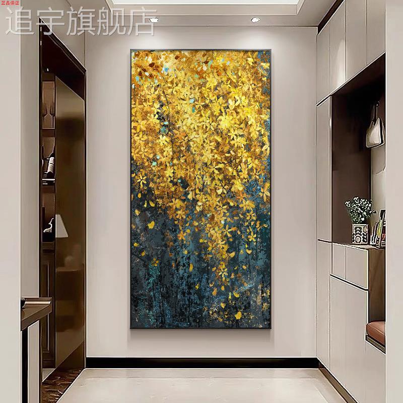 发财树入户玄关装饰画大芬村油画迎春花客厅走廊过道挂画图片