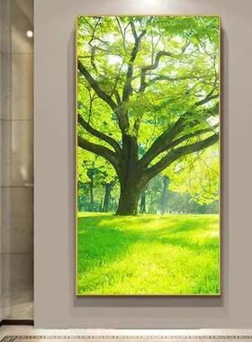 高清玄关画绿色大树风景画进门走廊墙万年青晶瓷画森林树木壁挂画
