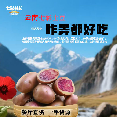 七彩土豆云南特产红皮花心洋芋新鲜蔬菜花青素火锅美食马铃薯批发