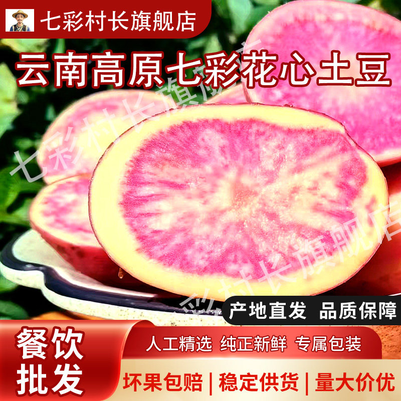 云南土豆花青素彩色红皮花心洋芋火锅专用丽江七彩土豆产地直供